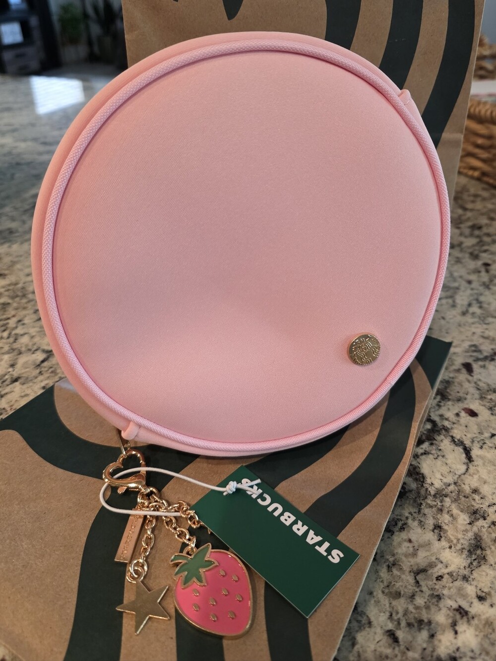 Starbucks Round Pink Strapped Bag with Strawberry Charm